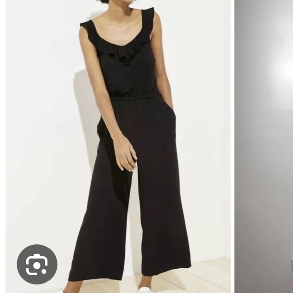 Loft Petite Ruffle Neck Mixed Media Jumpsuit size XSP - Picture 2 of 2